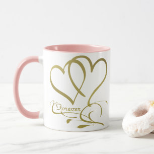 Mug Cœurs pour toujours or sur fond blanc