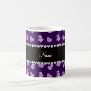 Mug Coeurs pourpres nommés personnalisés de hibou