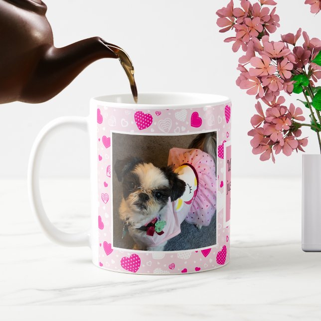 Mug Coeurs rose et blanc mignon Chien Je t'aime (Créateur téléchargé)