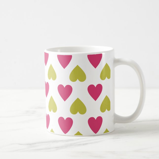 Mug Coeurs roses du motif | de coeur et verts mignons (Droite)