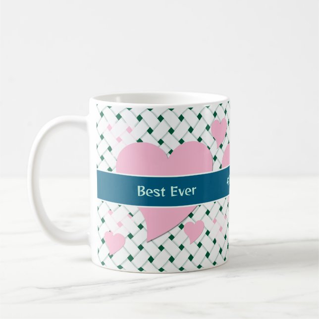 Mug Coeurs roses mignons, Vert bleu Meilleure Mère jam (Gauche)