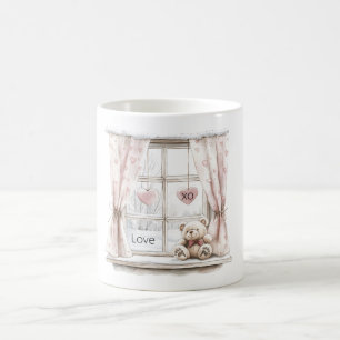 Mug Cœurs roses XO Love Teddy Bear Fenêtre