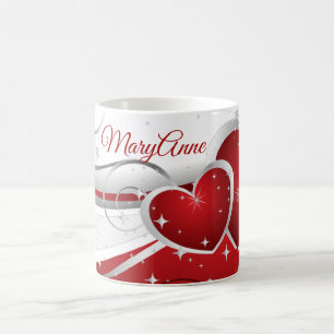 Mug Coeurs rouges modernes avec nom personnalisé