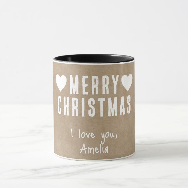 Mug Coeurs rustiques Joyeux petit ami de Noël petit am (Centre)