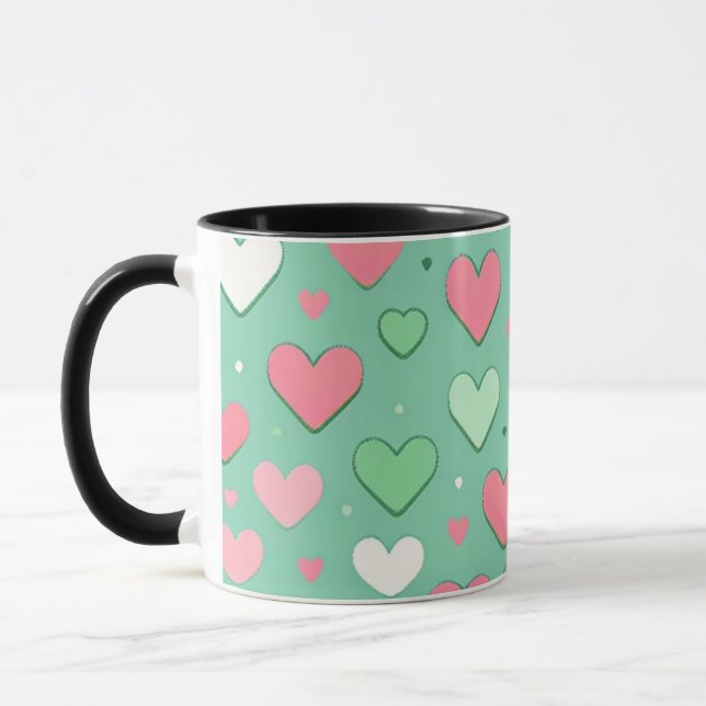 Mug Coeurs vert pastel mignons (Gauche)