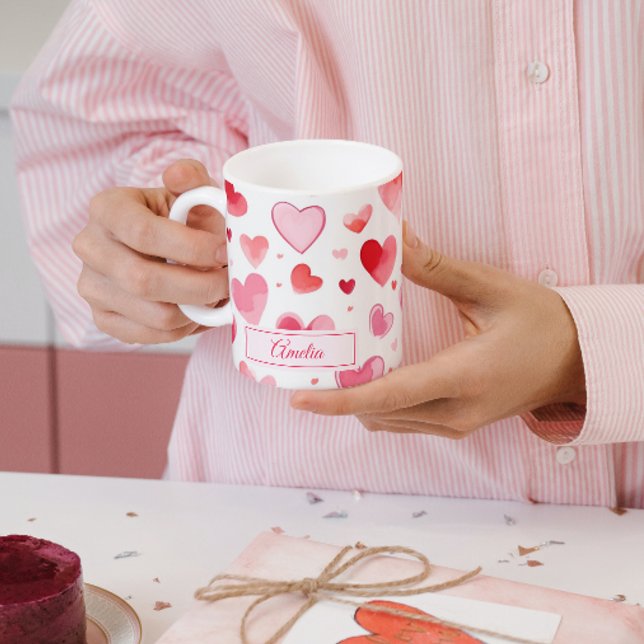 Mug Coeurs vibrants | Nom personnalisé | Saint Valenti (Créateur téléchargé)