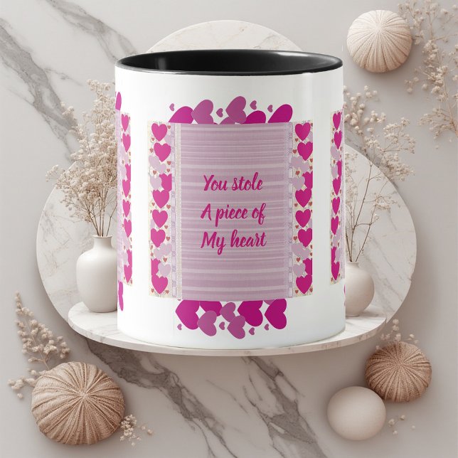 Mug Coeurs violets Heureuses Saintes-Valentin 3 devis  (Happy Valentine's Day Purple Hearts 3 Custom Quote Mug)