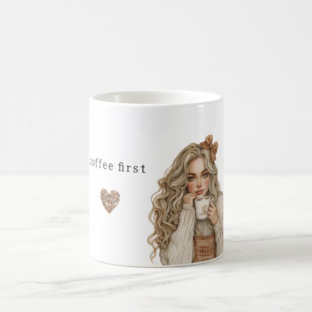 Mug Coffee Beans Heart Cream Blond Female (Centre)