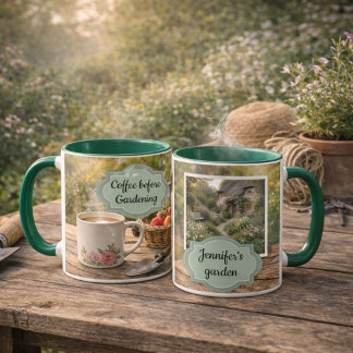 Mug Coffee before gardening morning garden photo