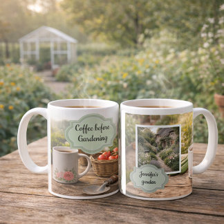 Mug Coffee before gardening morning garden photo
