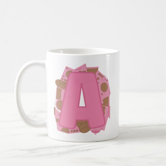 Mug Coffee Letter A: Monogram Initial  (Gauche)