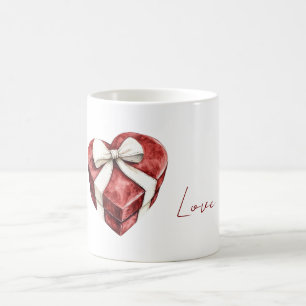 Mug Coffret Cœur Rouge Nœud Ruban Blanc
