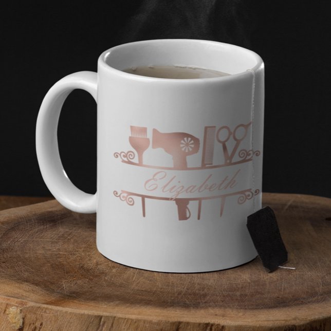 Mug Coiffeur Salon de cheveux Monogram Rose Gold (Créateur téléchargé)