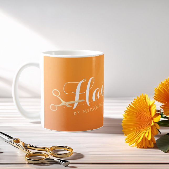 Mug Coiffeur Salon de maquillage Chic Orange Ciseaux o (Créateur téléchargé)