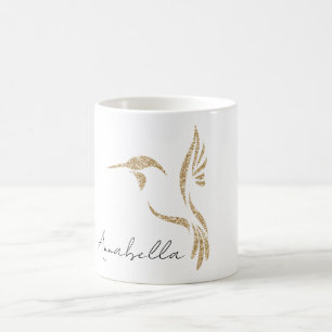 Mug Colibri Pailleté Or et Nom Personnalisé