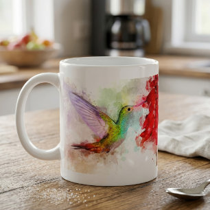 Mug Colibri volant avec fleur Aquarelle - 03