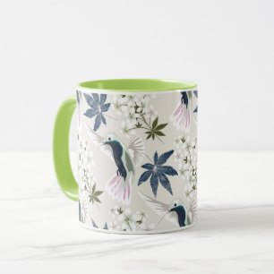 Mug Colibris et fleurs blanches.