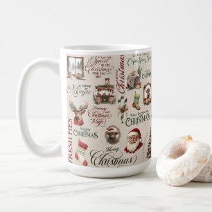 Mug Collage beige avec Santa, arbres et chaussettes
