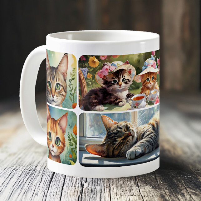 Mug Collage d'art fin Dame Chat Fou (Crazy Cat Lady Mug featuring a collage of fine art images of cats)