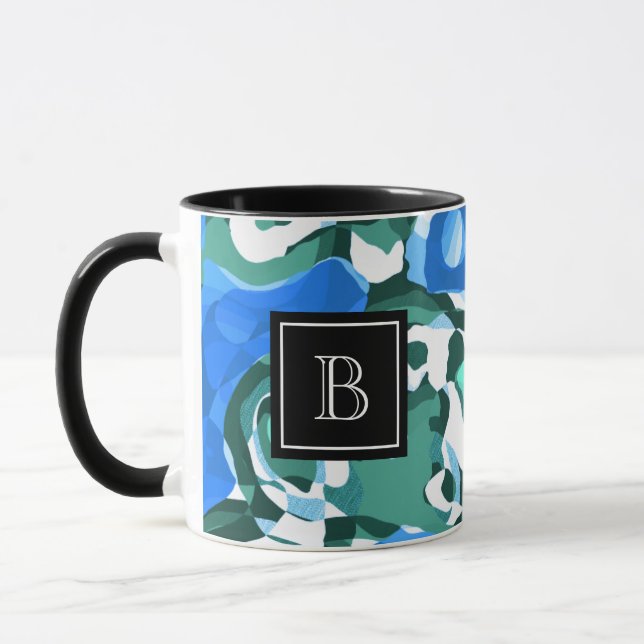 Mug Collage d'art moderne Abstrait Monogramme initial  (Gauche)