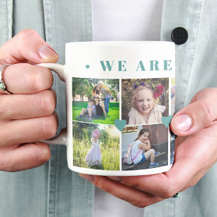 Mug collage de 12 photos nom de famille et cœurs verts