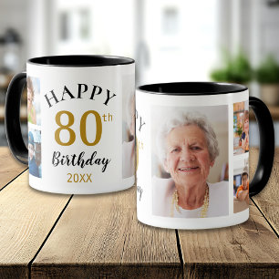 Mug Collage de 5 photos personnalisé Joyeux 80e Annive