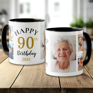 Mug Collage de 5 photos personnalisé Joyeux 90e annive