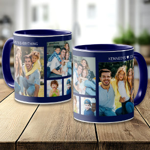 Mug Collage de 5 photos personnalisé Nom de famille Bl