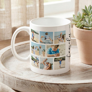 Mug Collage de 8 photos de famille personnalisé Élégan