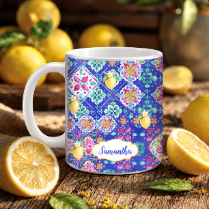 Mug Collage de Citrus Sicilien Bleu Élégant