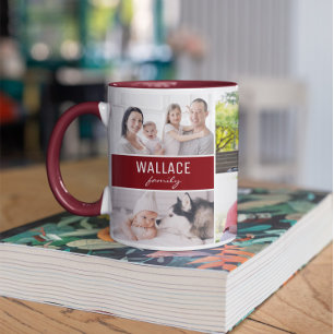 Mug Collage de famille moderne multi-photo rouge borde
