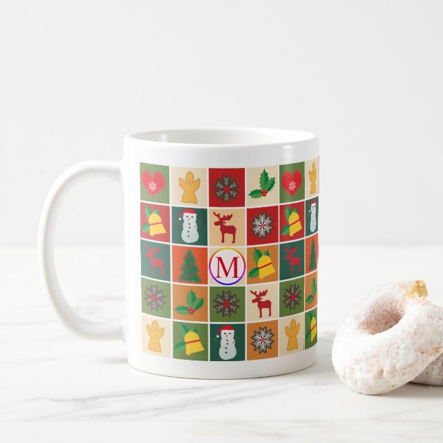 Mug Collage de Noël avec monogramme (Avec donut)