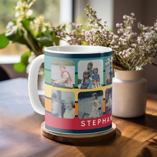 Mug Collage de photos avec 8 photos rayures rétro colo