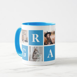 Mug Collage de photos bleues personnalisées pour gran