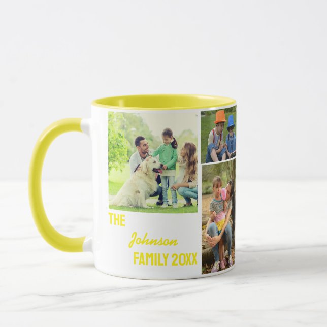 Mug Collage de photos de famille de calligraphie jaune (Gauche)