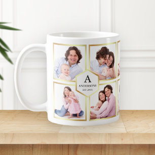 Mug Collage de photos de famille en blanc et or 10 pho