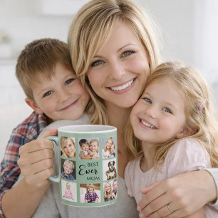 Mug Collage de photos de maman vert sauge