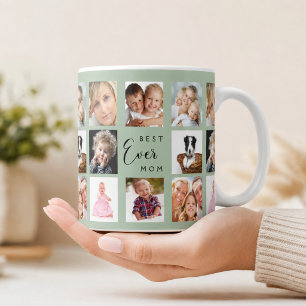 Mug Collage de photos de maman vert sauge
