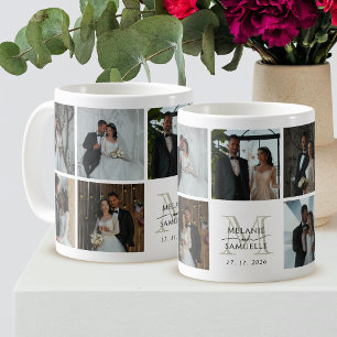 Mug Collage de photos de mariage monogramme des mariés