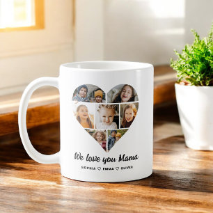 Mug Collage de photos du coeur Nous vous aimons maman
