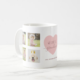 Mug Collage de photos Love Grand-mère Script Pink Hear
