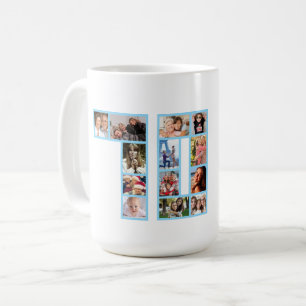 Mug Collage de photos pour le 70e anniversaire Bleu