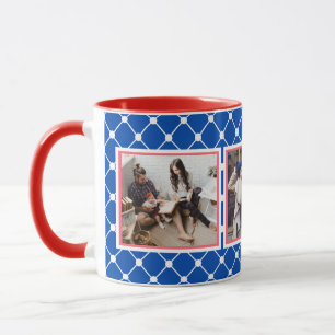 Mug Collage de photos rouge blanc et bleu géométrique