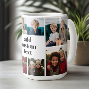 Mug Collage personnalisé 8 photos - blanc avec texte n