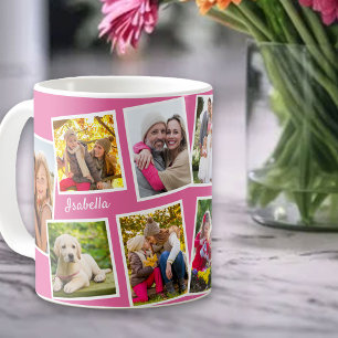 Mug Collage personnalisé de 10 photos rose