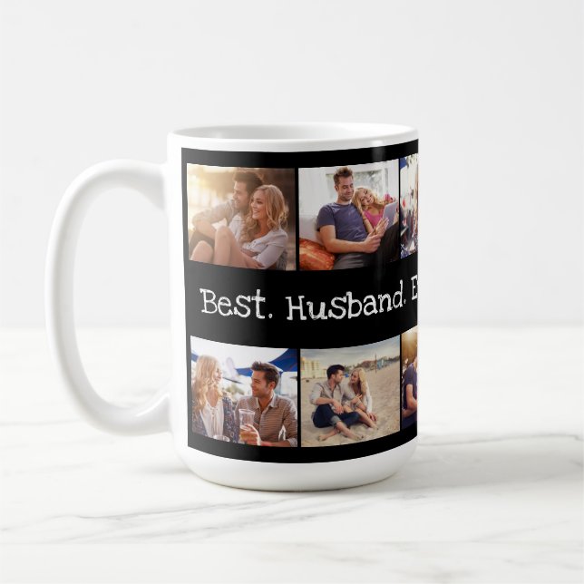 Mug Collage photo amusant Meilleur mari jamais noir bl (Gauche)