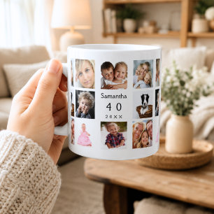 Mug Collage photo anniversaire blanc noir