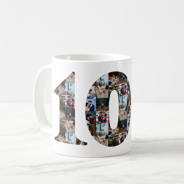 Mug Collage photo Cadeaux de 10 ans par année (Devant gauche)