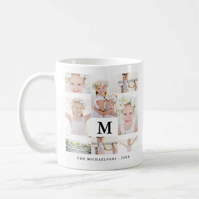 Mug Collage photo classique avec monogramme et nom (Gauche)