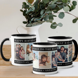 Mug Collage photo d'anniversaire noir et blanc pour pa